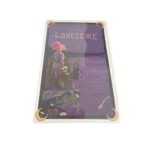 Vintage Postcard Lady Hat night scene purple 1914 posted Lonesome